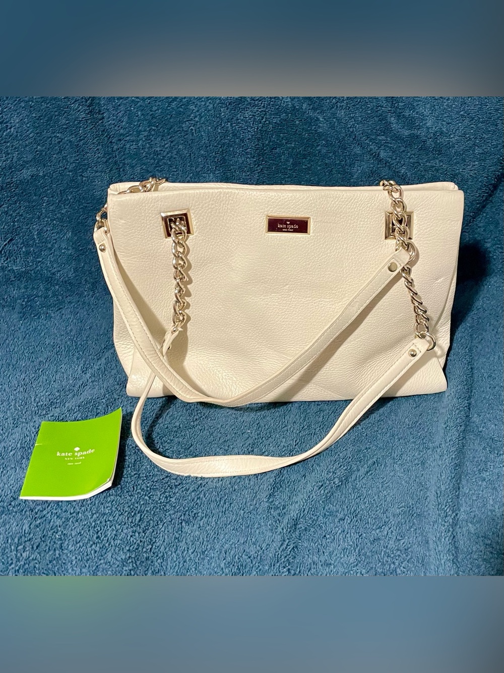 kate spade Cream Color Pebbled Leather Shoulder Bag with Gold Chain Detail